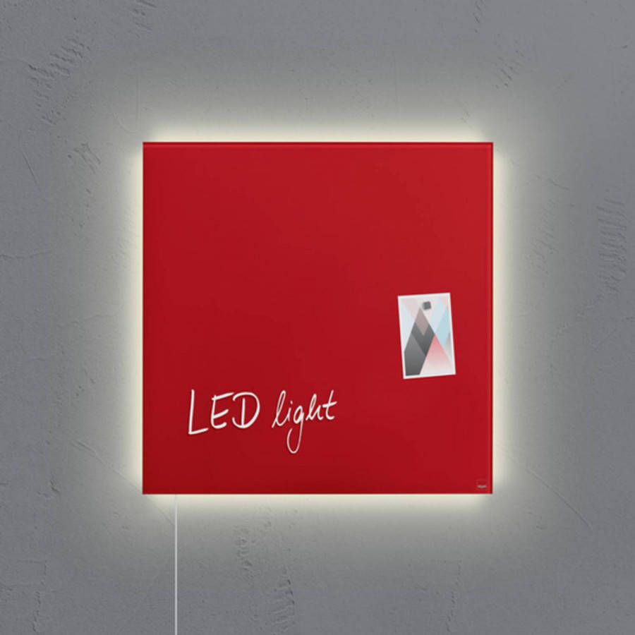 Sigel Glasmagneetbord Artverum Ledverlichtingverlichting 480x480x15mm Rood Met 3 Magneten