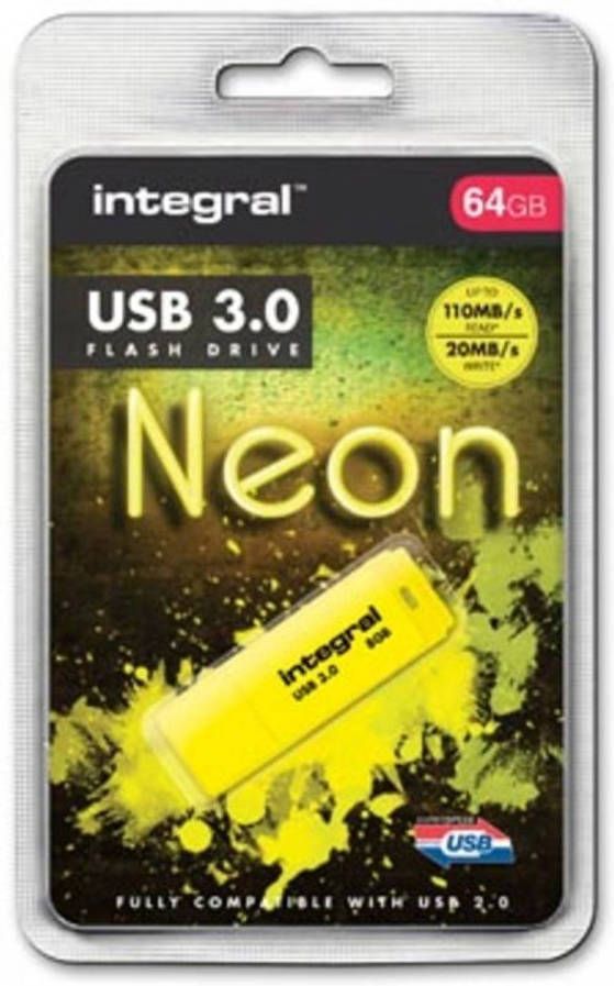 Integral Neon USB 3.0 stick 64 GB geel