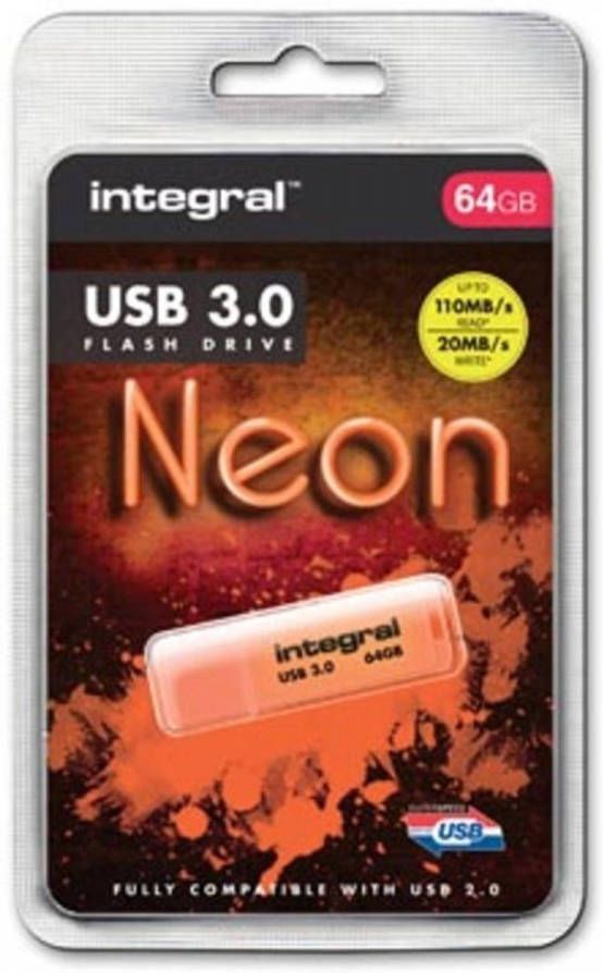 Integral Neon USB 3.0 stick 64 GB oranje