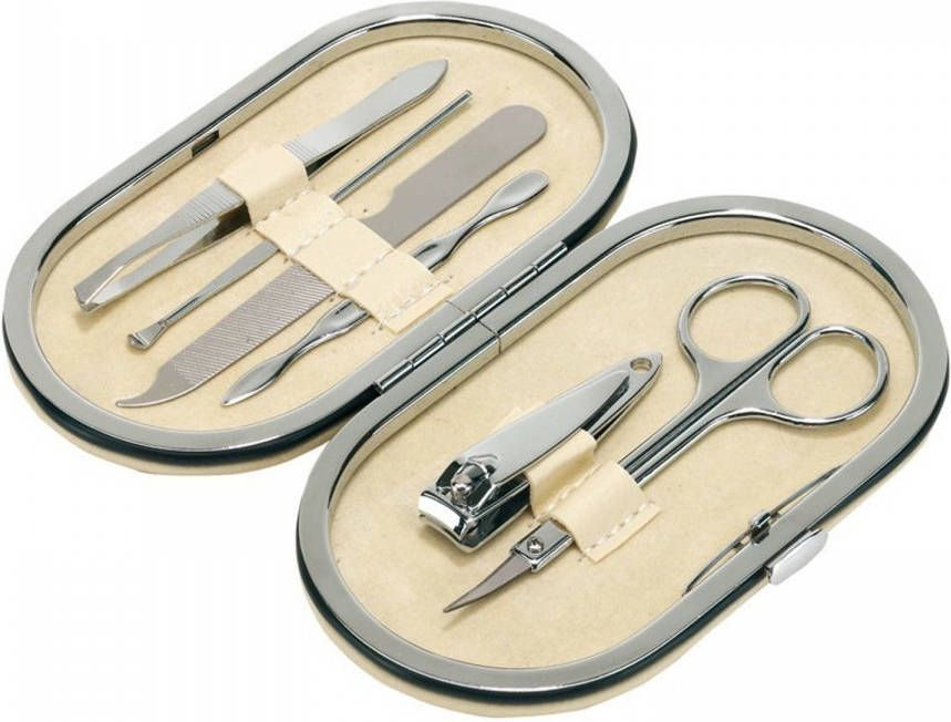 Merkloos Manicure set in beige etui 6-delig Manicuresetjes