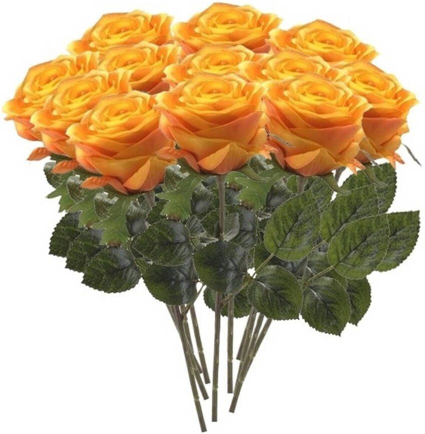 Bellatio Flowers & Plants 12 x Geel oranje roos Simone steelbloem 45 cm Kunstbloemen