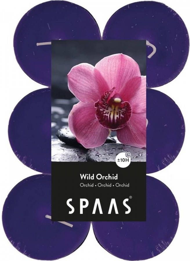 Spaas 12x Maxi geurtheelichtjes Orchid Blossom 10 branduren Geurkaarsen orchidee bloemen geur Grote waxinelichtjes