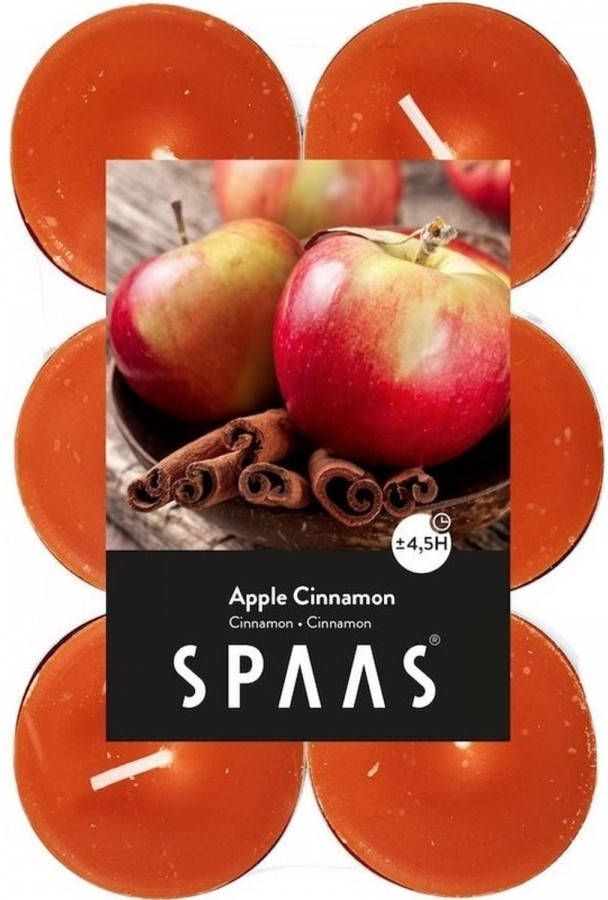 Spaas 12x Geurtheelichtjes Apple Cinnamon 4 5 branduren Geurkaarsen appel kaneel geur Waxinelichtjes