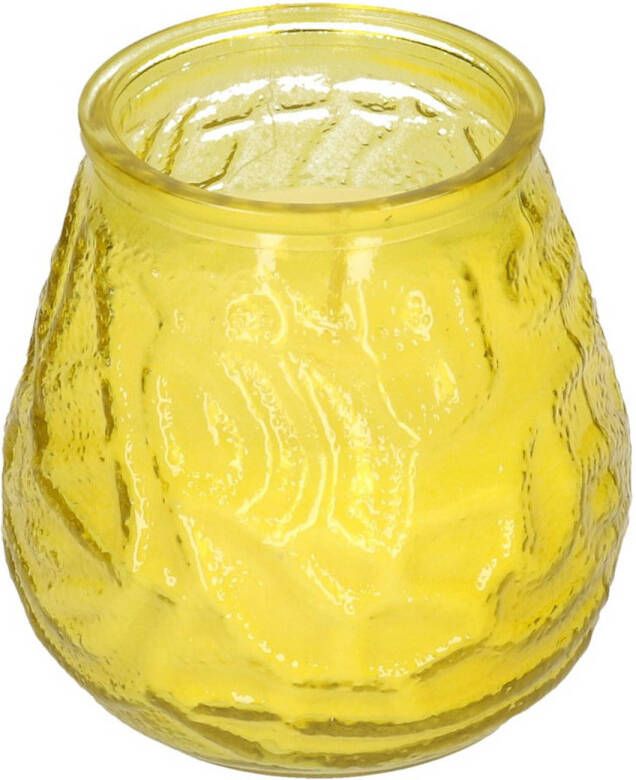 Merkloos Sans marque 1x Windlicht geurkaars citronella tegen muggen geel glas Geurkaarsen citrus geur Glazen lantaarn Anti muggen citronella