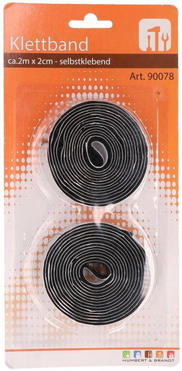 Merkloos 1x Zelfklevende klittenband rollen zwart 2 meter Tape (klussen)