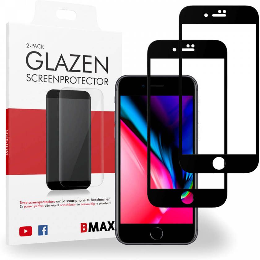 HomeLiving 2-pack BMAX Apple iPhone 8 Plus Screenprotector Glass Full Cover 5D Black