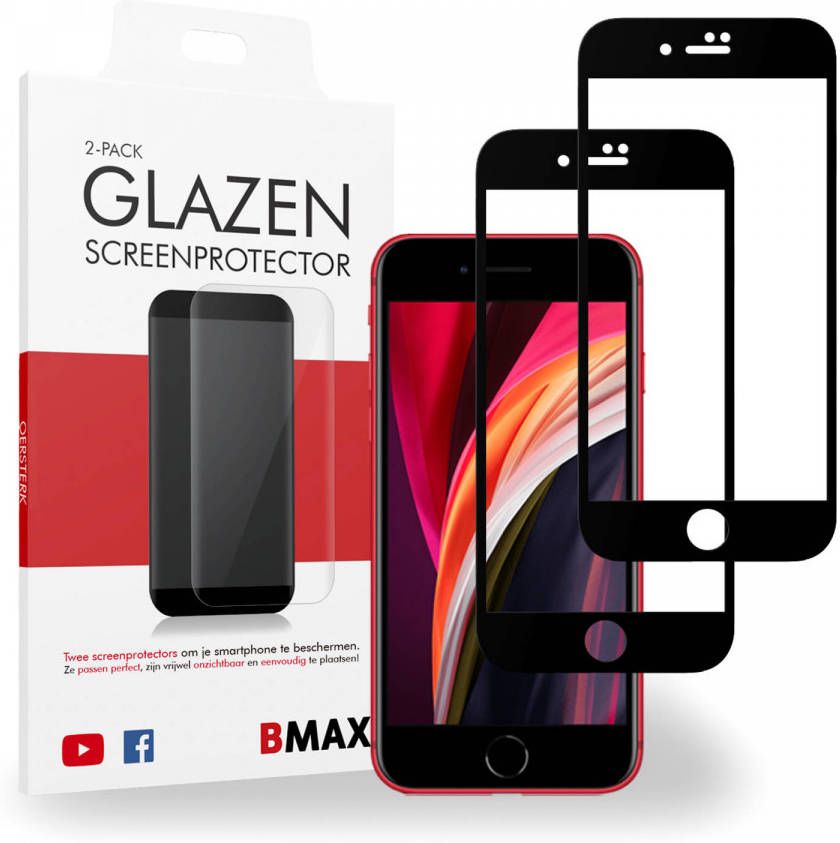 HomeLiving 2-pack BMAX Apple iPhone SE 2020 Screenprotector Glass Full Cover 5D Black