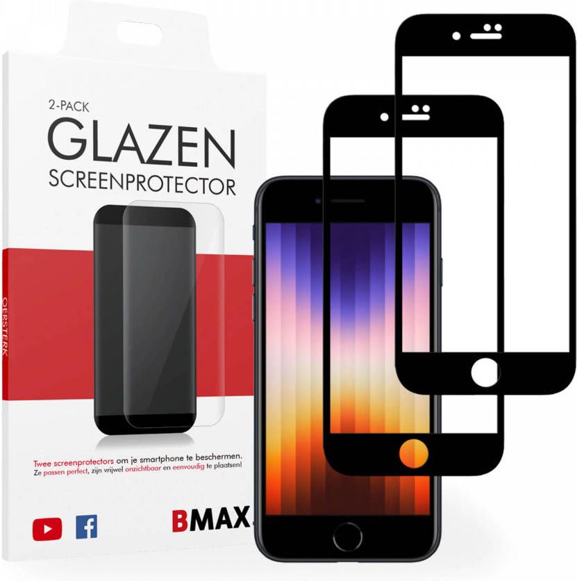 HomeLiving 2-pack BMAX Apple iPhone SE 2022 Screenprotector Glass Full Cover 5D Black