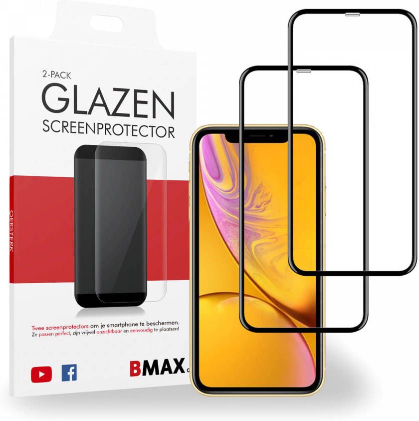 HomeLiving 2-pack BMAX Apple iPhone XR Screenprotector Glass Full Cover 5D Black