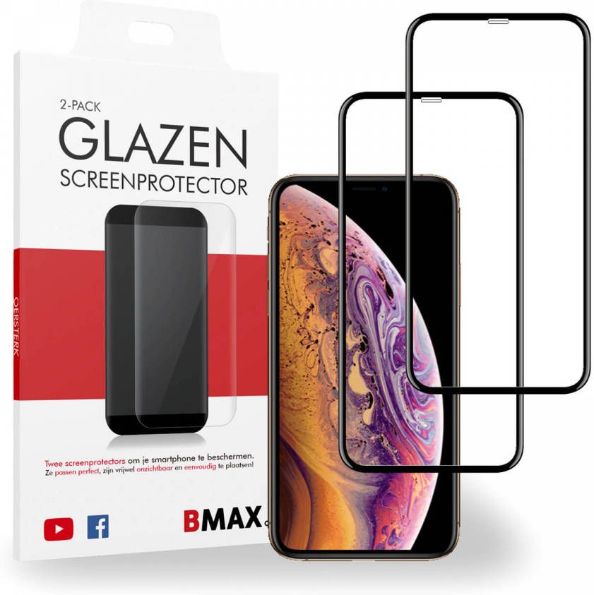 HomeLiving 2-pack BMAX Apple iPhone XS Screenprotector Glass Full Cover 5D Black