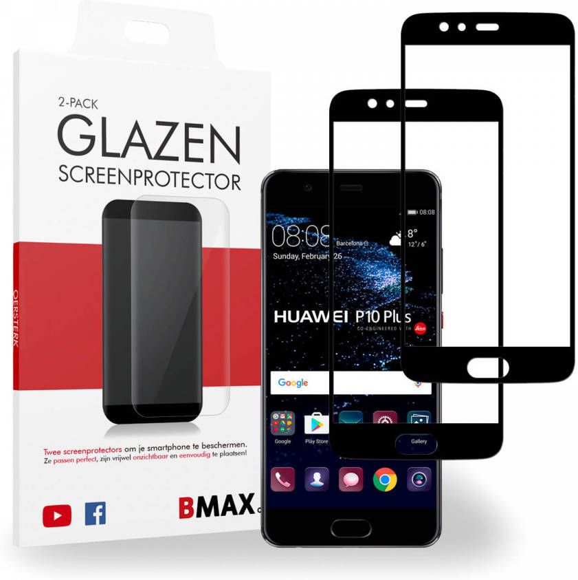 HomeLiving 2-pack BMAX Huawei P10 Plus Screenprotector Glass Full Cover 5D Black