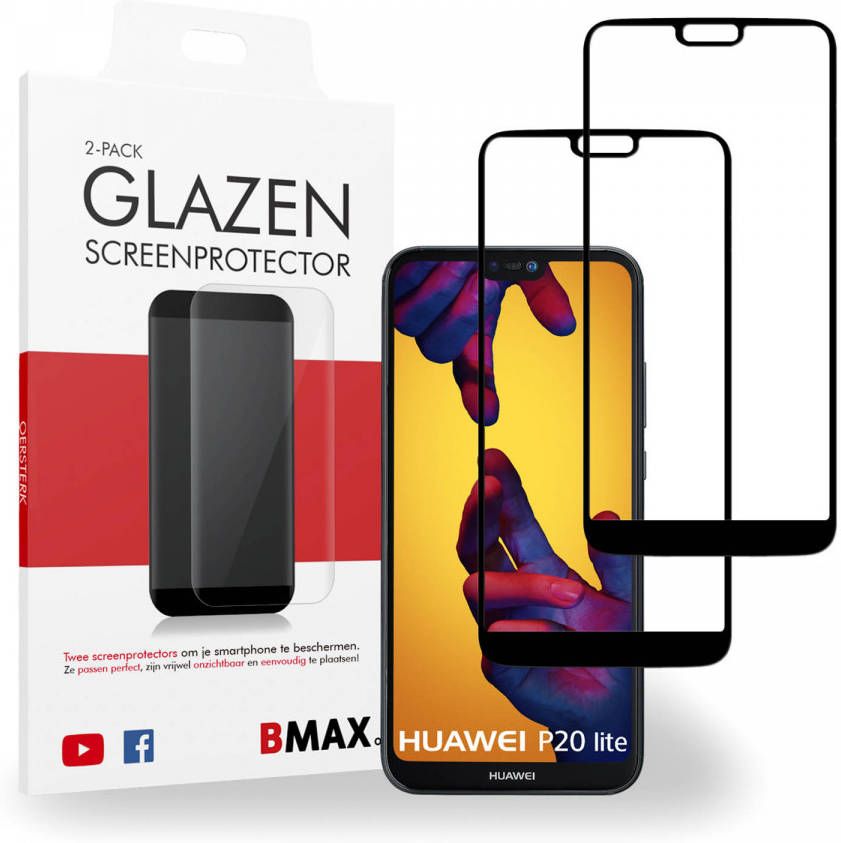 HomeLiving 2-pack BMAX Huawei P20 Lite Screenprotector Glass Full Cover 5D Black