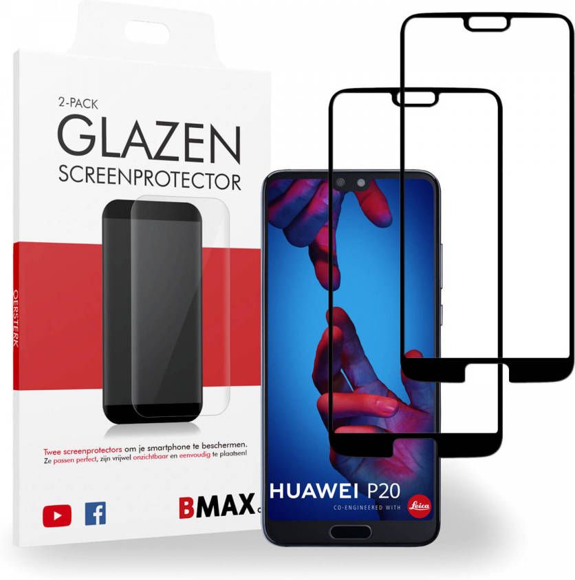 HomeLiving 2-pack BMAX Huawei P20 Screenprotector Glass Full Cover 5D Black
