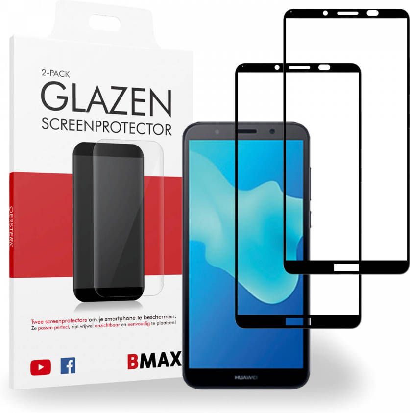 HomeLiving 2-pack BMAX Huawei Y5 2018 Screenprotector Glass Full Cover 2.5D Black