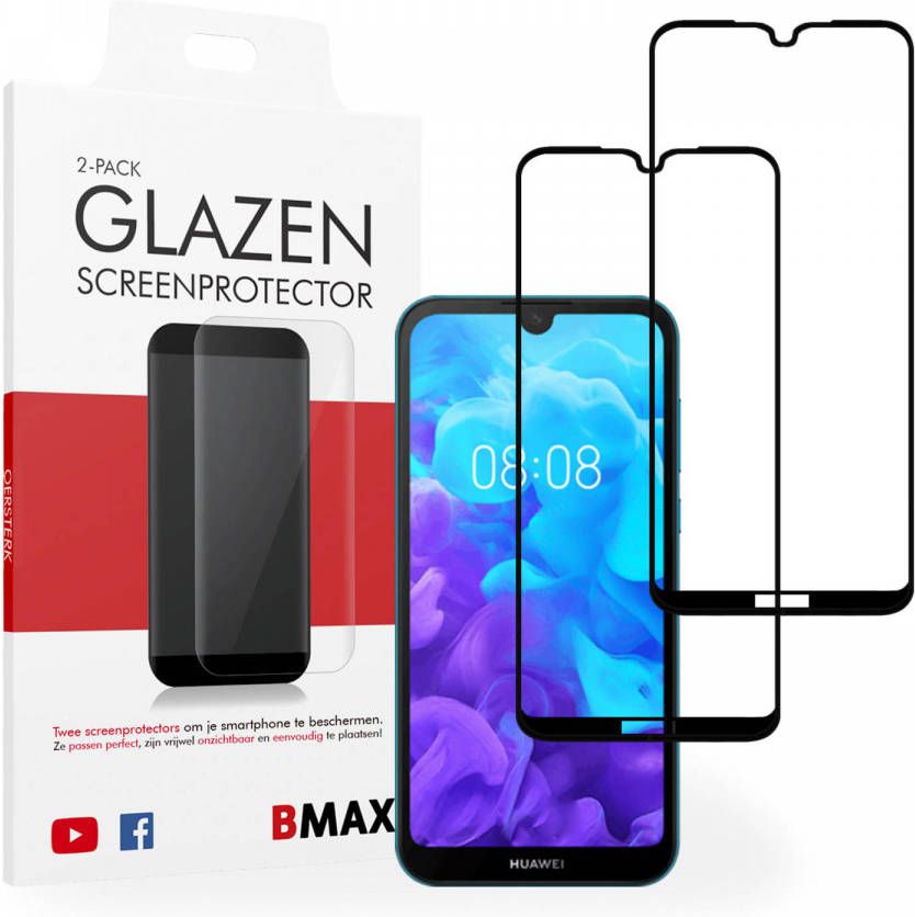 HomeLiving 2-pack BMAX Huawei Y5 2019 Screenprotector Glass Full Cover 2.5D Black