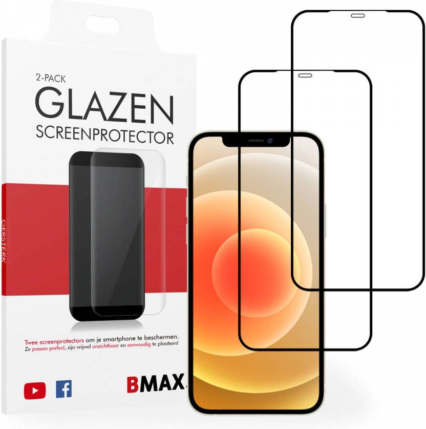 HomeLiving 2-pack BMAX iPhone 12 Mini Screenprotector Glass Full Cover 2.5D Black Zwart