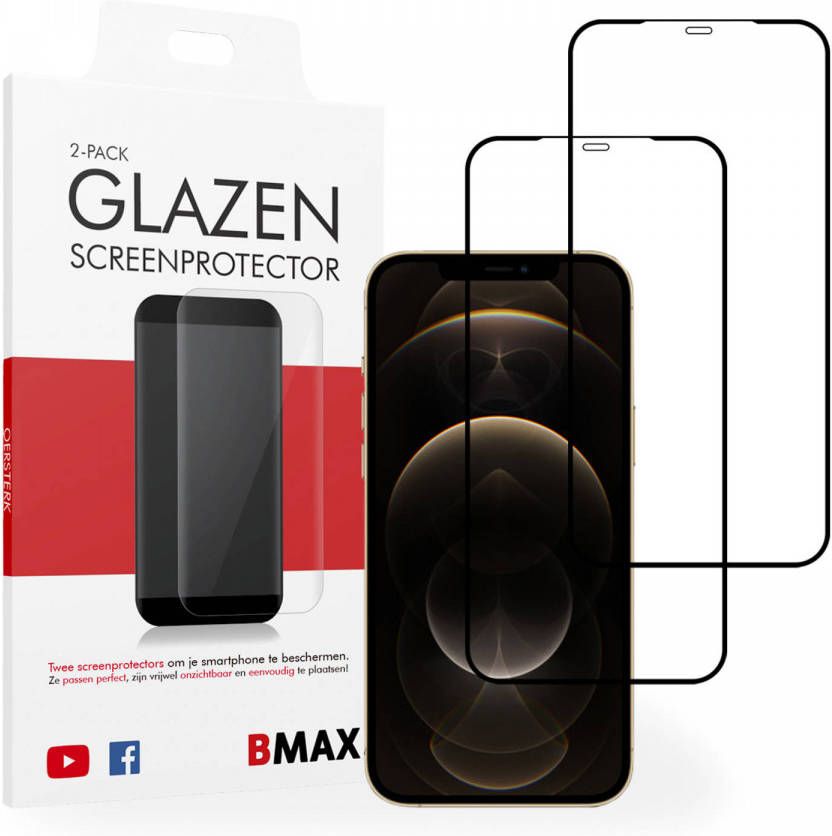 HomeLiving 2-pack BMAX Iphone 12 Pro Max Screenprotector Glass Full Cover 2.5D Black Zwart