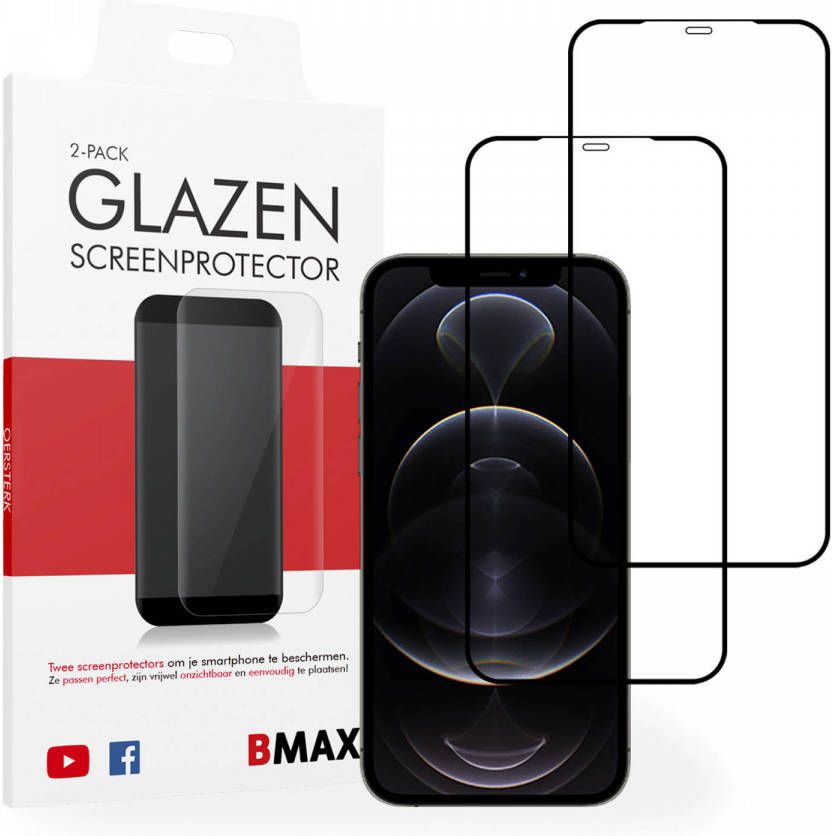 HomeLiving 2-pack BMAX iPhone 12 Pro Screenprotector Glass Full Cover 2.5D Black Zwart