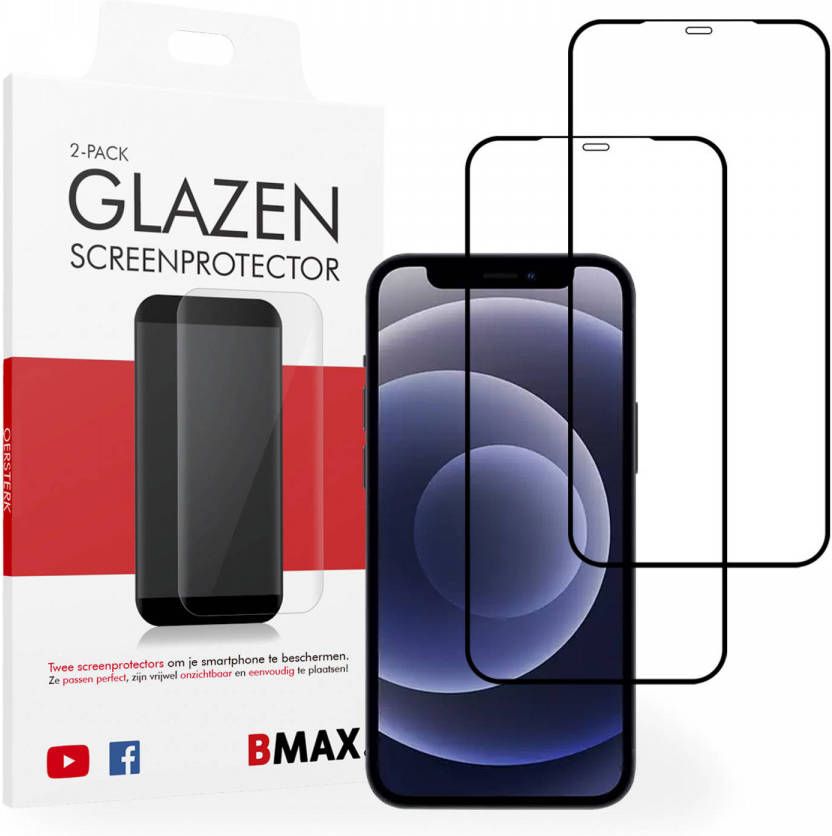 HomeLiving 2-pack BMAX iPhone 12 Screenprotector Glass Full Cover 2.5D Black Zwart