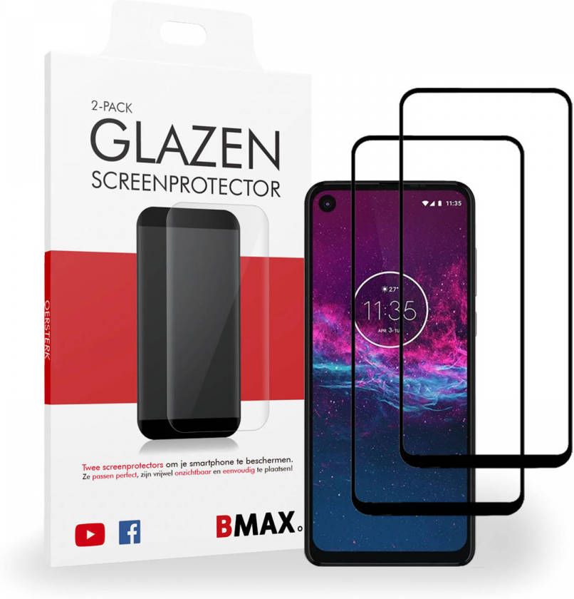 HomeLiving 2-pack BMAX Motorola Moto One Action Screenprotector Glass Full Cover 2.5D Black