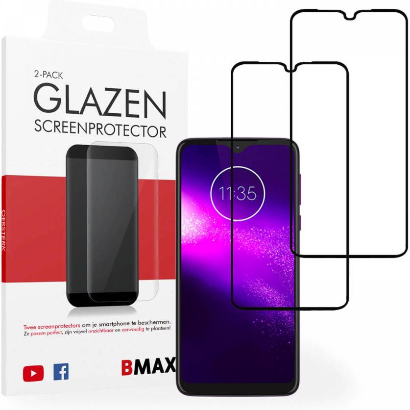 HomeLiving 2-pack BMAX Motorola One Macro Screenprotector Glass Full Cover 2.5D Black