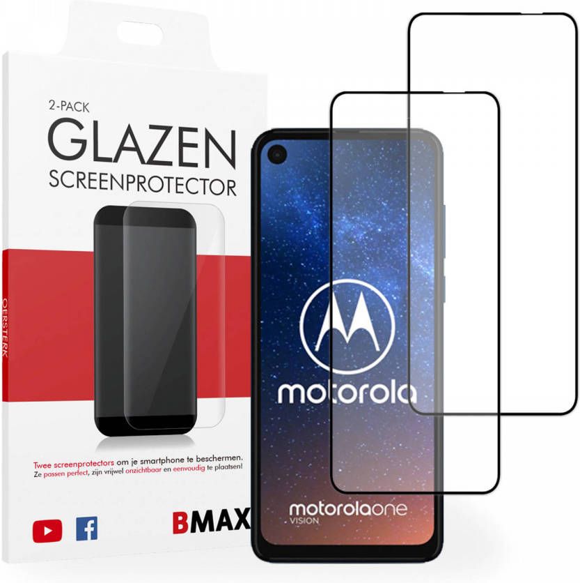 HomeLiving 2-pack BMAX Motorola One Vision Screenprotector Glass Full Cover 2.5D Black