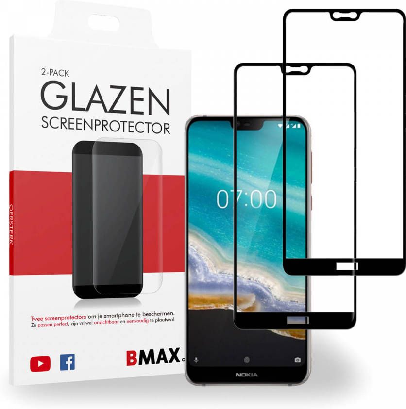 HomeLiving 2-pack BMAX Nokia 7.1 Screenprotector Glass Full Cover 2.5D Black