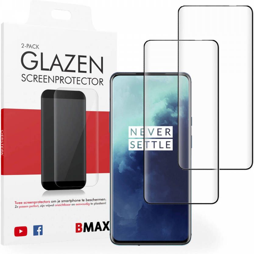 HomeLiving 2-pack BMAX OnePlus 7T Pro Screenprotector Glass Full Cover 5D Black