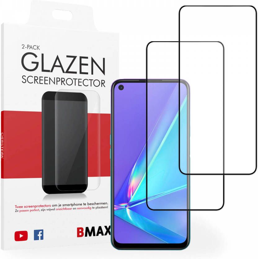 HomeLiving 2-pack BMAX OPPO A72 Screenprotector Glass Full Cover 2.5D Black Zwart