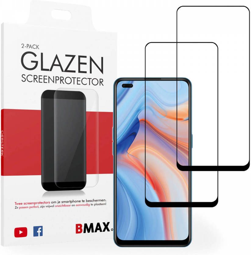 HomeLiving 2-pack BMAX Oppo Reno 4 Screenprotector Glass Full Cover 2.5D Black