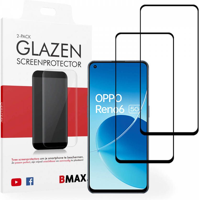 HomeLiving 2-pack BMAX OPPO RENO 6 Screenprotector Glass Full Cover 2.5D Black