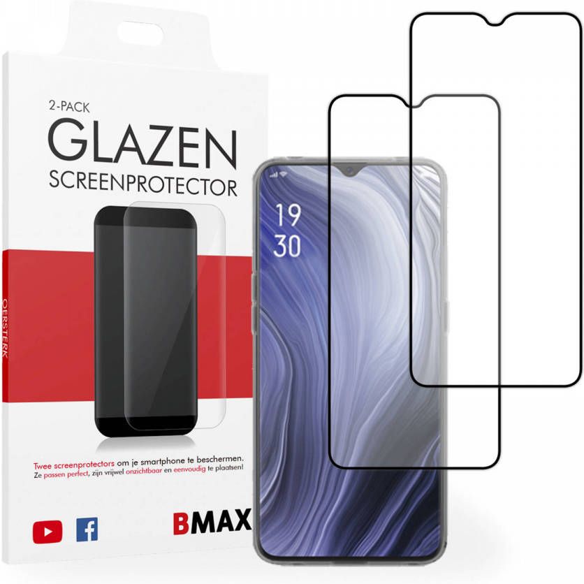 HomeLiving 2-pack BMAX OPPO Reno Z Screenprotector Glass Full Cover 2.5D Black