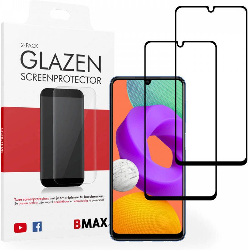 HomeLiving 2-pack BMAX Samsung Galaxy M22 Screenprotector Glass Full Cover 2.5D Black