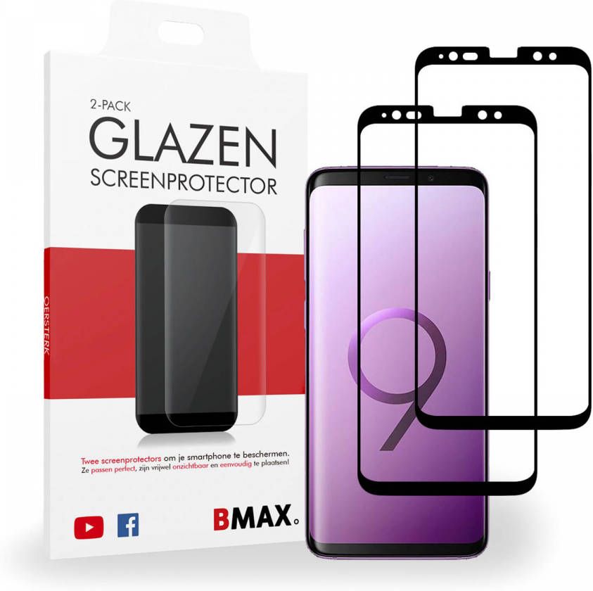 HomeLiving 2-pack BMAX Samsung Galaxy S9 Plus Screenprotector Glass Full Cover 3D Black