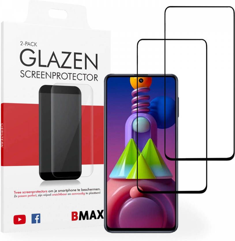 HomeLiving 2-pack BMAX Samsung M51 Screenprotector Glass Full Cover 2.5D Black