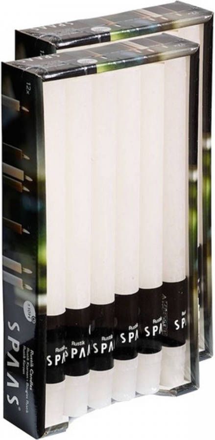 Spaas 24x Witte rustieke rechte dinerkaarsen 25 cm 10 branduren Geurloze kaarsen Huishoudkaarsen tafelkaarsen kandelaarkaarsen