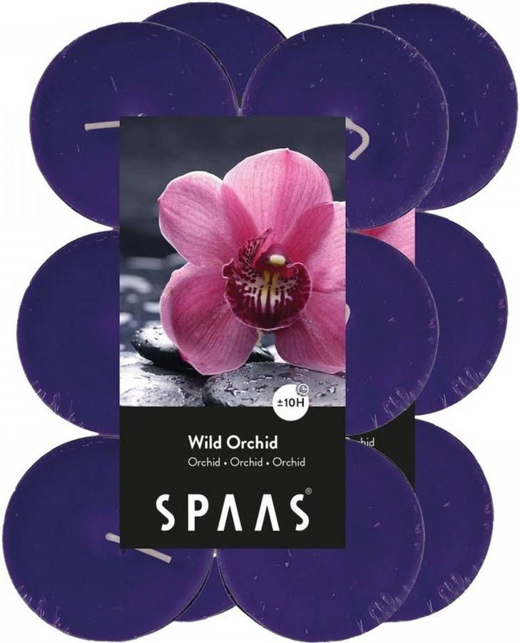 Spaas 24x Maxi geurtheelichtjes Orchid Blossom 10 branduren Geurkaarsen orchidee bloemen geur Grote waxinelichtjes
