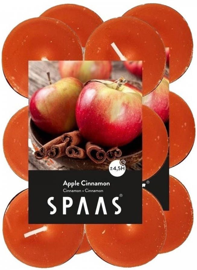 Spaas 24x Geurtheelichtjes Apple Cinnamon 4 5 branduren Geurkaarsen appel kaneel geur Waxinelichtjes