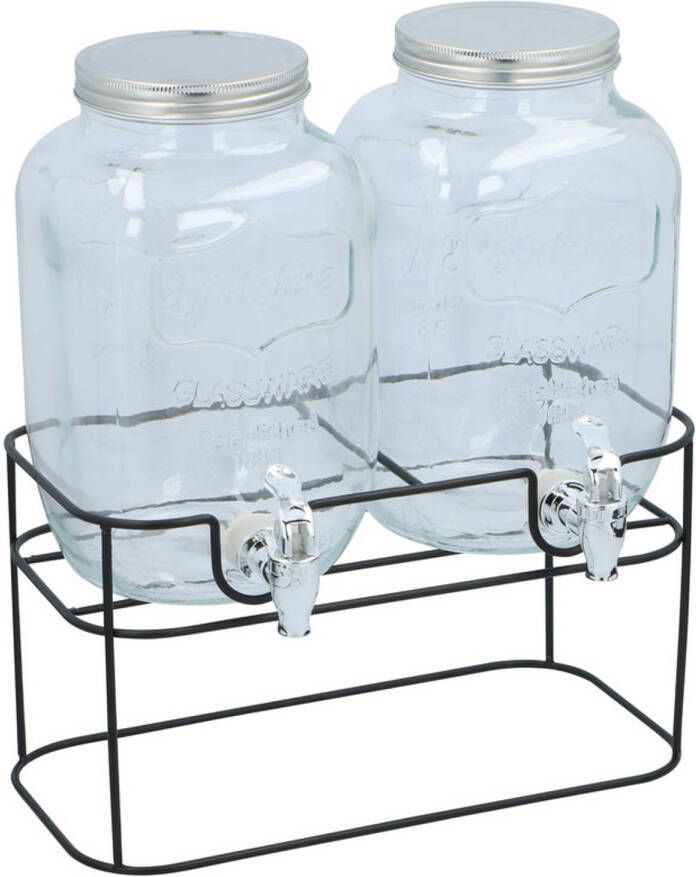 Merkloos 2x Glazen limonadetaps met brede standaard 4 liter Drankdispensers