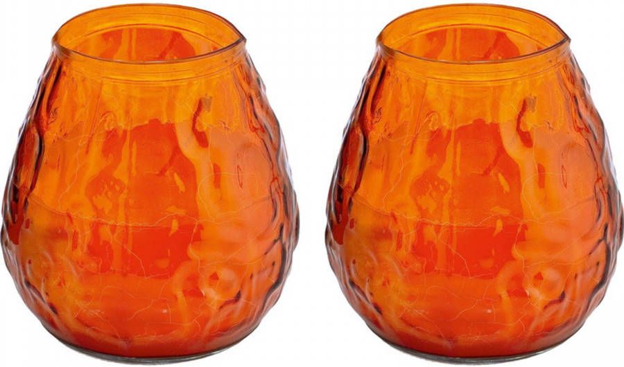 Trend Candles 2x Oranje windlichten kaarsen 48 branduren Glazen lantaarn kaars Terraskaarsen tuinkaarsen