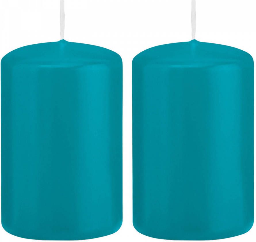 Trend Candles 2x Turquoise blauwe cilinderkaarsen stompkaarsen 5 x 8 cm 18 branduren Geurloze kaarsen turkoois blauw Woondecoraties