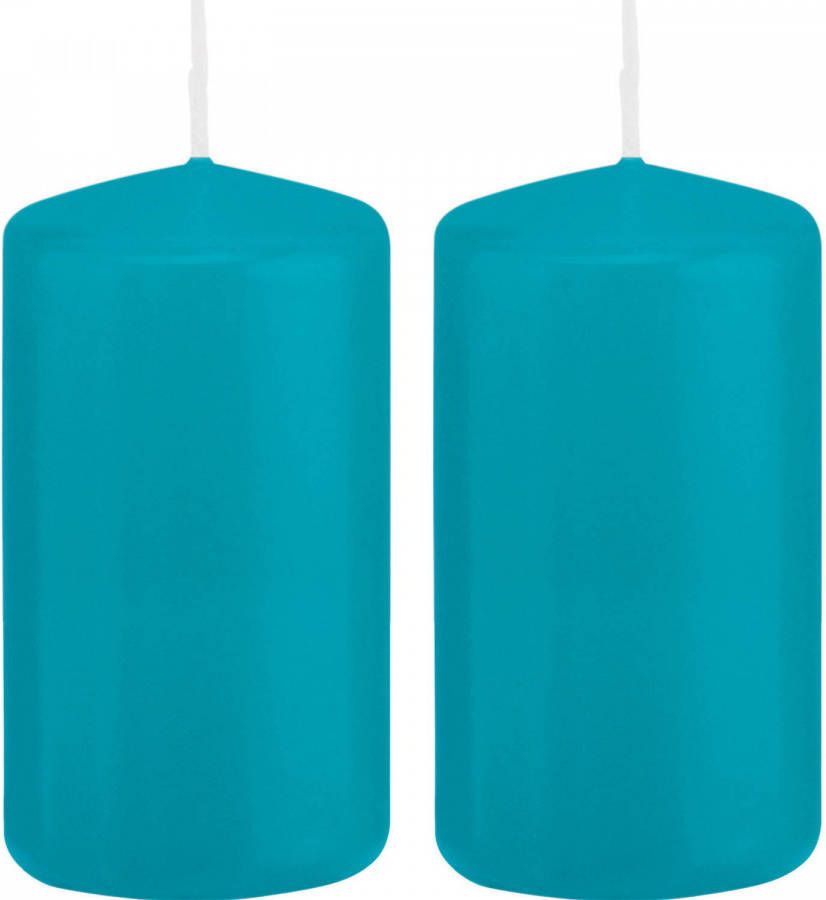 Trend Candles 2x Turquoise blauwe cilinderkaarsen stompkaarsen 6 x 12 cm 40 branduren Geurloze kaarsen turkoois blauw Woondecoraties