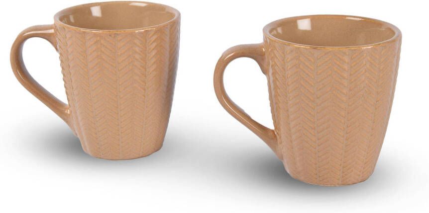 Discountershop Set van 2 Aardewerk Koffie Kopjes 200ml elk Beige Diameter Top: 7.5cm Diameter Bottom: 5.5cm Hoogte: 9cm Kopjes & Mokken Servies