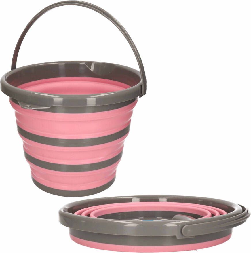 2x Opvouwbare emmer roze grijs 10 liter Camping emmer roze grijs