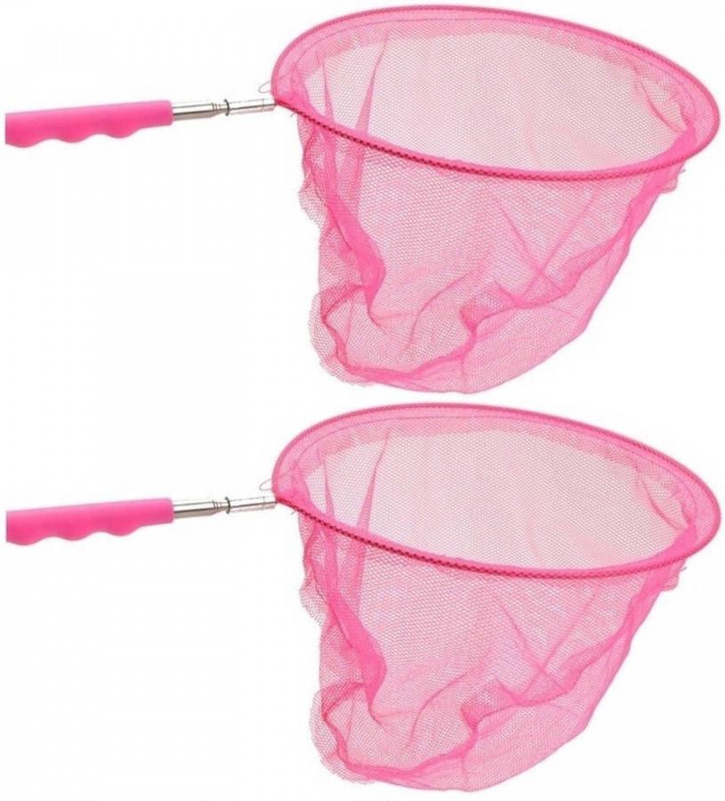 Merkloos 2x Roze uitschuifbaar vangnetje 36 cm Schepnetten