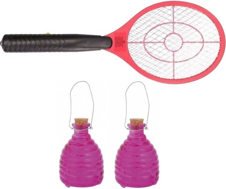 Merkloos 2x Roze wespenvallen met vliegenmepper anti wesp vlieg Ongediertevallen Ongediertebestrijding