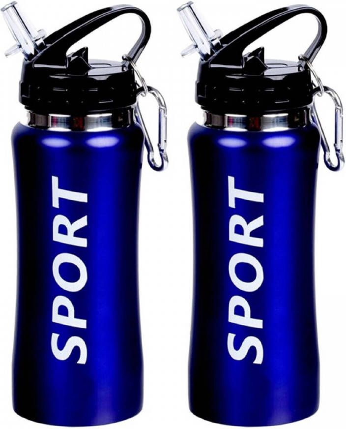 Shoppartners 2x Sport Bidon drinkfles waterfles Sport print blauw 420 Ml Drinkflessen