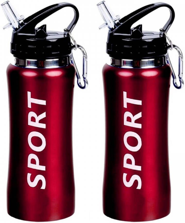 Shoppartners 2x Sport Bidon drinkfles waterfles Sport print rood 420 Ml Drinkflessen