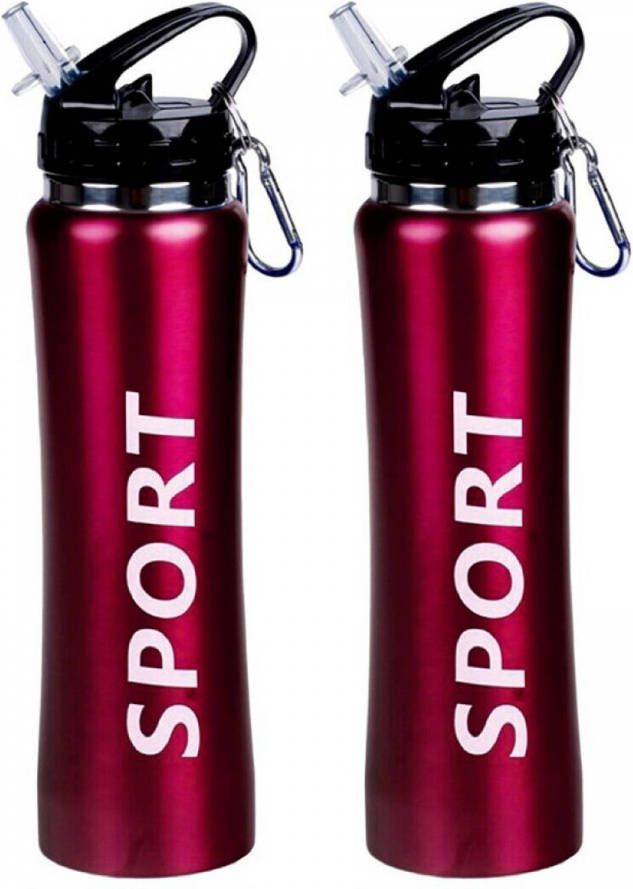 Shoppartners 2x Sport Bidon drinkfles waterfles Sport print rood 600 Ml Drinkflessen