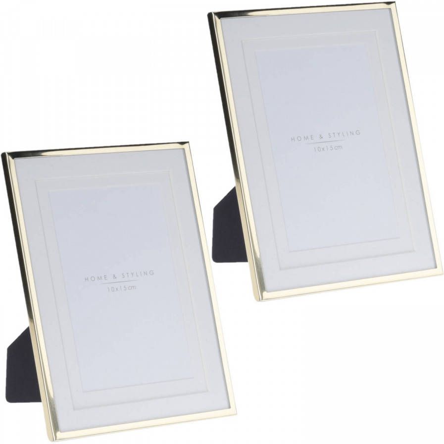 Home & Styling 2x stuks aluminium fotolijst goud geschikt voor een foto van 10 x 15 cm Fotolijsten